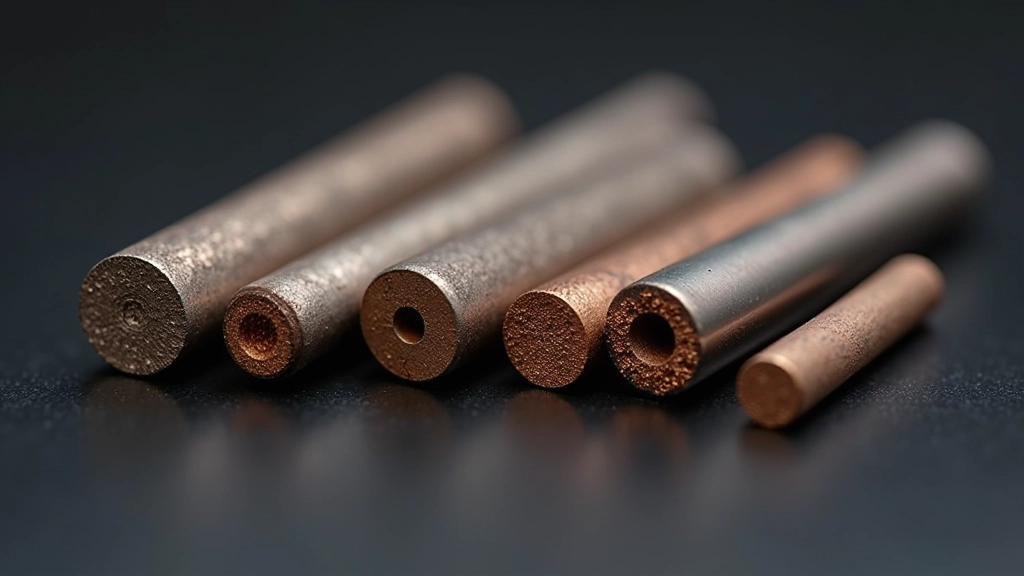 Different electrode types displayed showing variations in coating and core composition